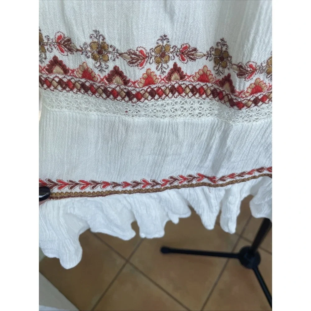 Free People Sunrise Wanderer Mini Embroidered Dress With Pockets Oversized XS